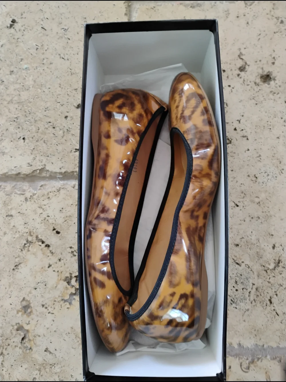 J. Crew Leopard-Print Patent Ballet Flats in Tan with Black Trim